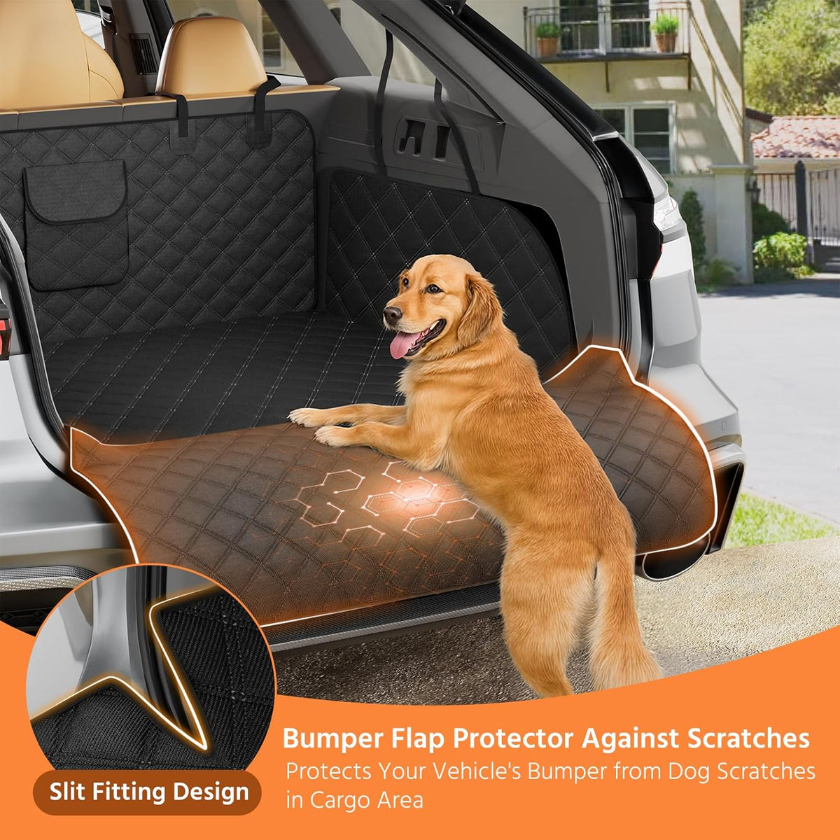 Simple Trending SUV Cargo Liner for Dogs, Waterproof Dog Car Seat Cover Mat for SUVs Sedans Vans, Universal Fit Pet Trunk Cover with Non-Slip Bumper Flap Protector, Black