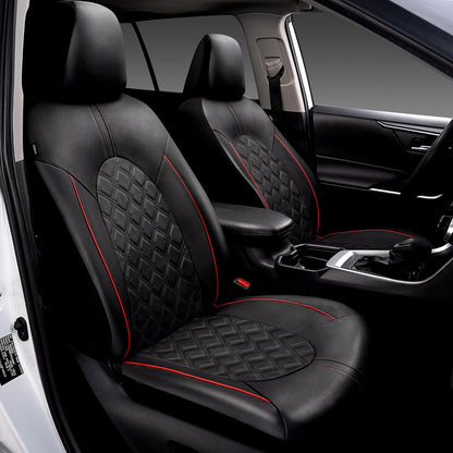 CAROMOP Luxury PU Leather Car Seat Covers Full Set-Waterproof Seat Protectors with Split Bench Seat Covers for Cars-Universal Cars Interior Covers for Sedans, SUVs, Pick-up Trucks(Gray/Gray Line)