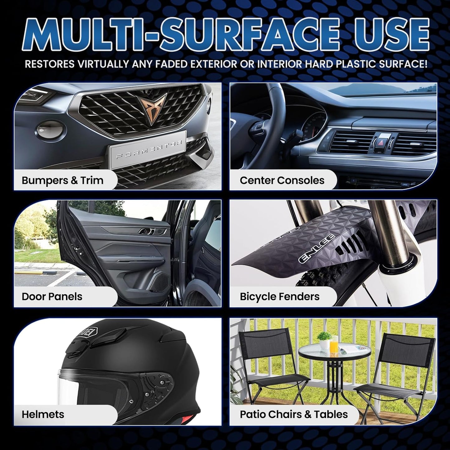 Plastic Restorer Spray for Car Exterior & Interior – 5oz (150ml) Kit with Applicator Sponge – Restores Black Trim, Door Panels, Bumpers & Vinyl Surfaces – Anti-UV, Water-Resistant, No Greasy Residue