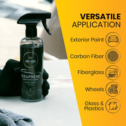 Magic Shield Graphene Ceramic Spray Coating - LAST SO LONG! Quick & Easy for Cars, Motorcycles, Boats & More - Professional-Grade Sealant for Maximum Gloss & Shine - Waterless Wash & Wax - 16oz Bottle