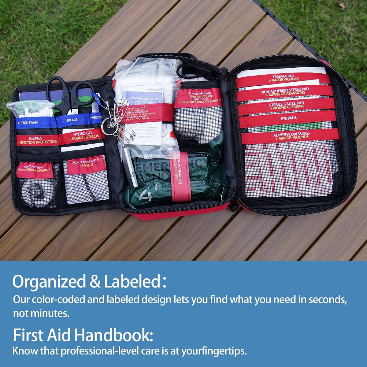 Comprehensive First Aid Kit for Home, Premium Emergency Trauma Kits with Shoulder Strap for Car Camping Gear, Waterproof Survival Kit, Home Essentials, Outdoor Emergency Medical Supplies -324 Piece