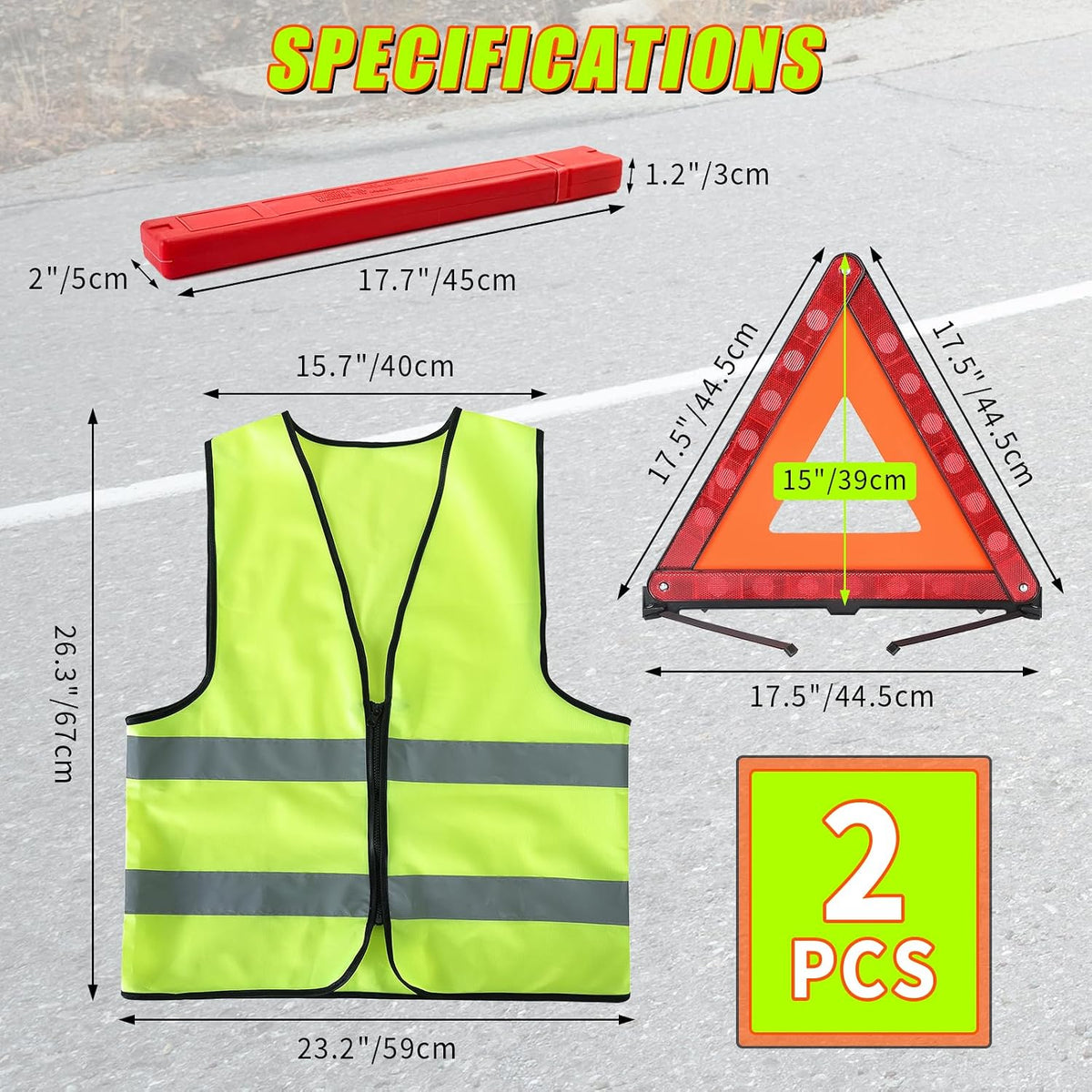 Warning Triangles Safety Triangle Emergency Kit Foldable Reflective Triangles with Base Roadside Triangle Kit with Reflective Warning Vest