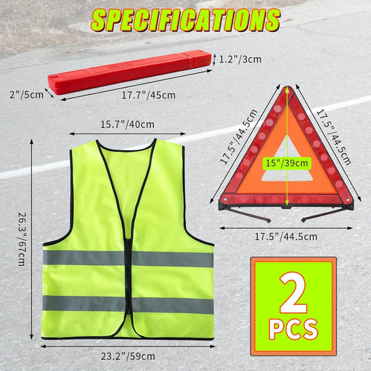 Warning Triangles Safety Triangle Emergency Kit Foldable Reflective Triangles with Base Roadside Triangle Kit with Reflective Warning Vest