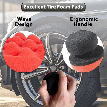 Tire Shine Applicator Pads, 2 Pcs Tire Dressing Applicator, Reusable Tire Shine Sponge Wave Contoured for Car Detailing, 3.15inch
