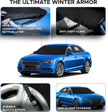 EcoNour Windshield Cover for Ice and Snow - Universal Fit for Car, SUV, Truck, Heavy Duty 600D Oxford Fabric Frost Protector for Ice & Sleet, Includes Anti-Theft Straps, Medium (69"x42")