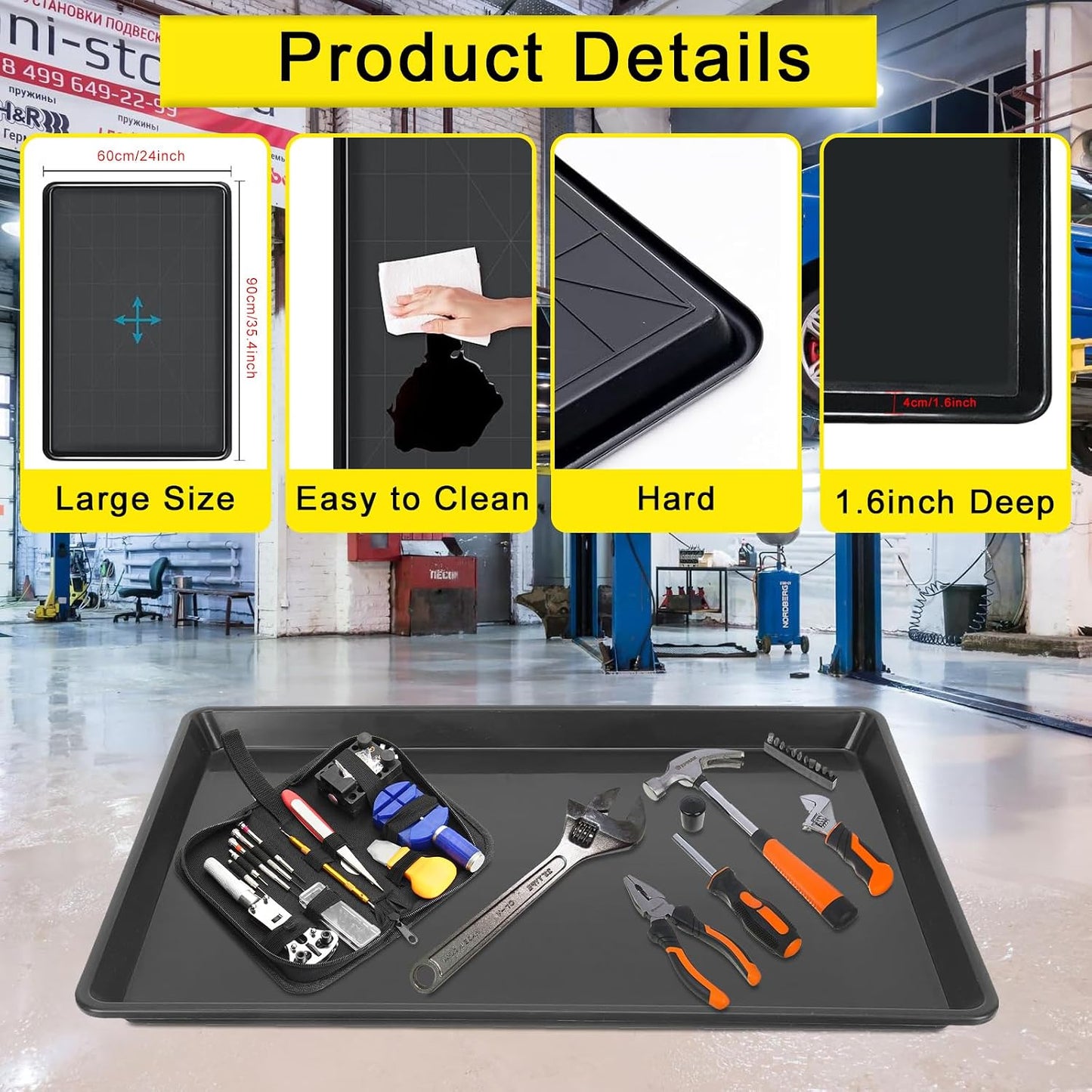 3 Pcs Extra Large Oil Drip Pan, 35.4×24×1.6Inches Oil Drain Pan for Under Car,Plastic Oil Drip Tray for Garage, Fridges, Washing Machines, Cat Litter Box,Keeps Floors Safe & Clean