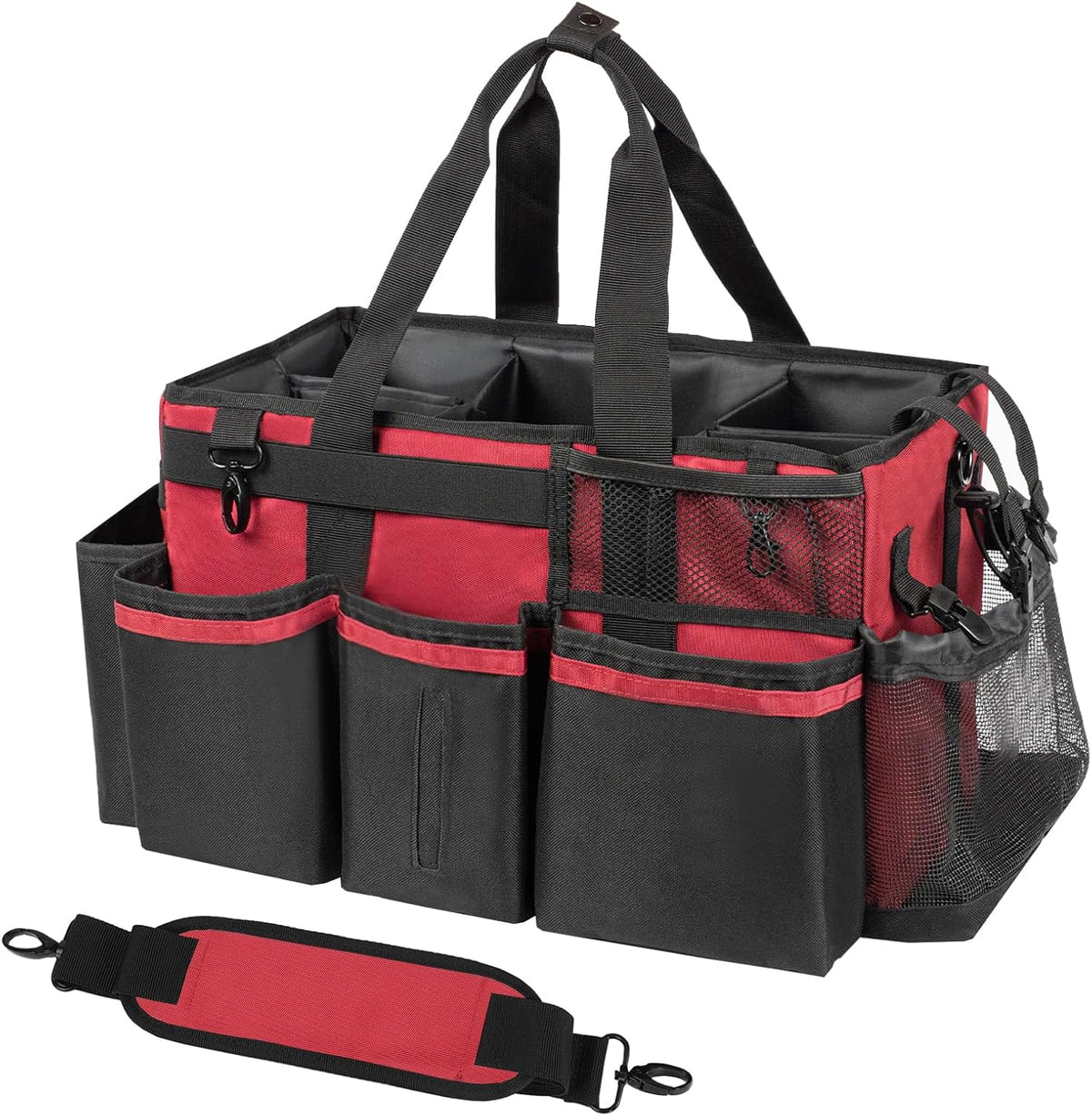SCAVATA Wearable Cleaning Caddy Organizer with Handle & Shoulder Straps for Housekeepers, Under Sink & Car Cleaning Tool Organizer Bag with 4 Foldable Dividers (Green)