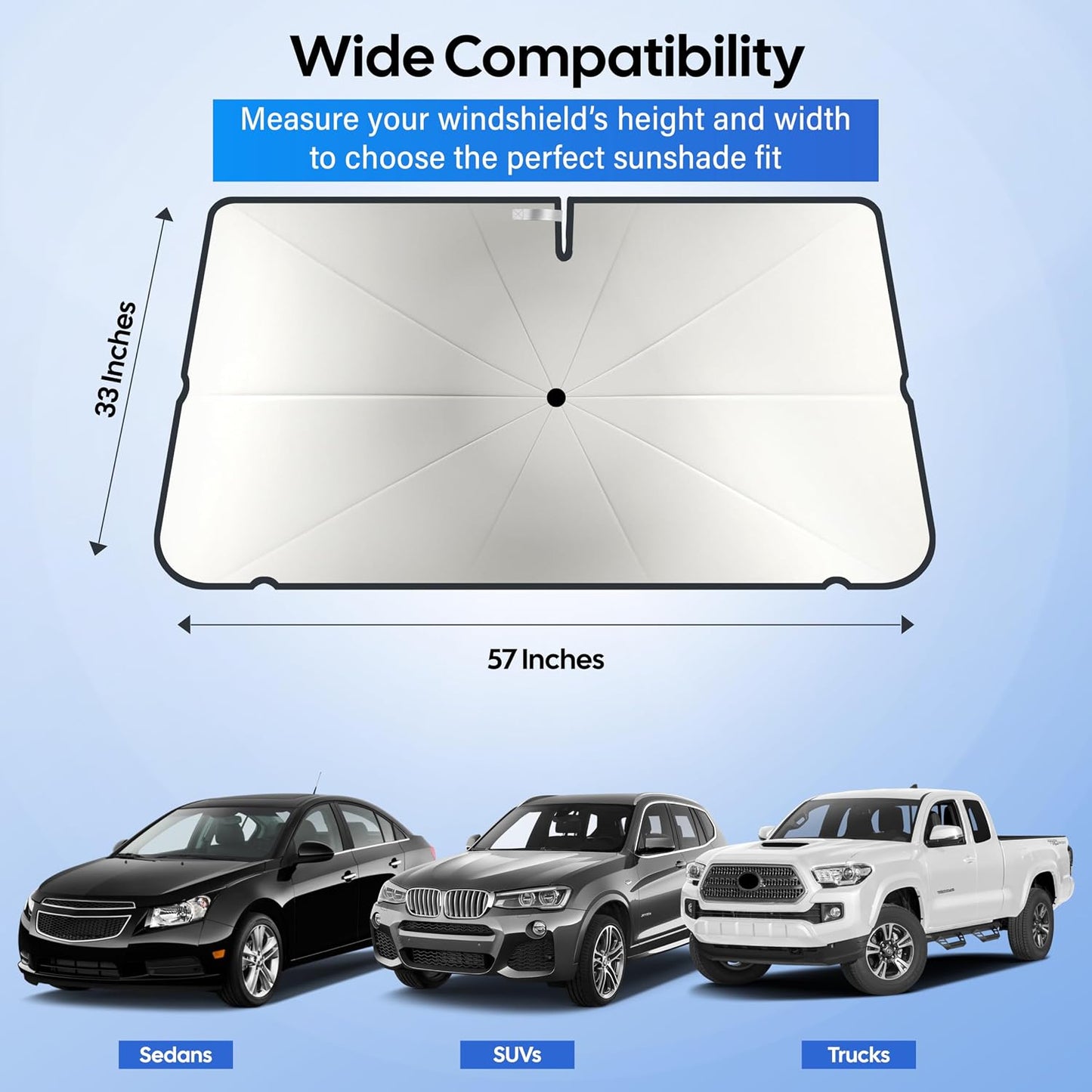Econour Windshields Sun Shade for Car | Medium Foldable Car Sunshade & Window Tint | UV & Heat Protection Front Window Sun Shield, Keeps Interior Cool, Fits Sedans SUVs & Trucks (57” x 33”)