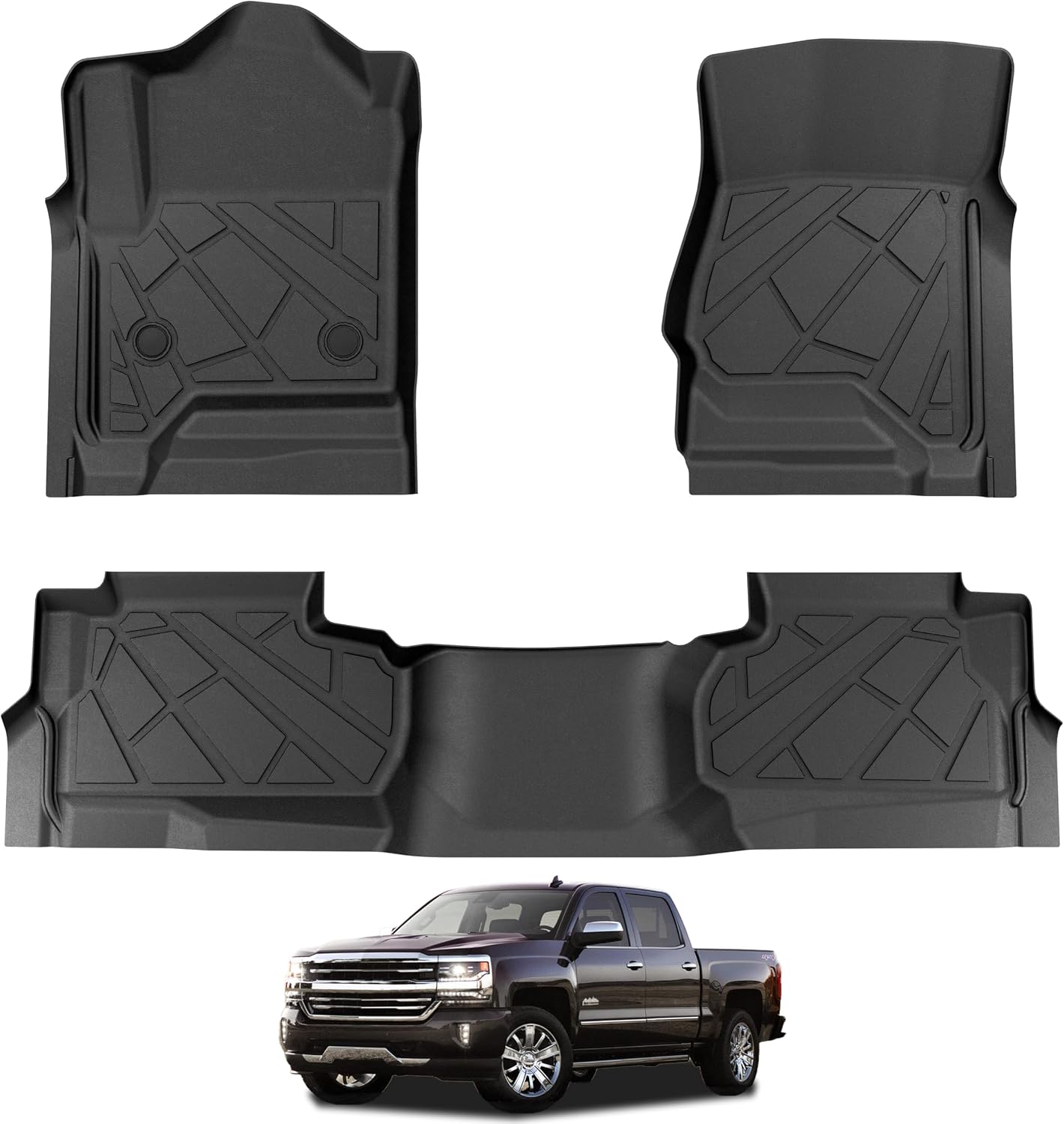 KARPAL Floor Mats for 2007-2013 Chevy Silverado & GMC Sierra 1500 Crew Cab / 2007-2014 2500/3500 HD(Footwell Coverage), All-Weather TPE Custom Fit Floor Liners Car Accessories
