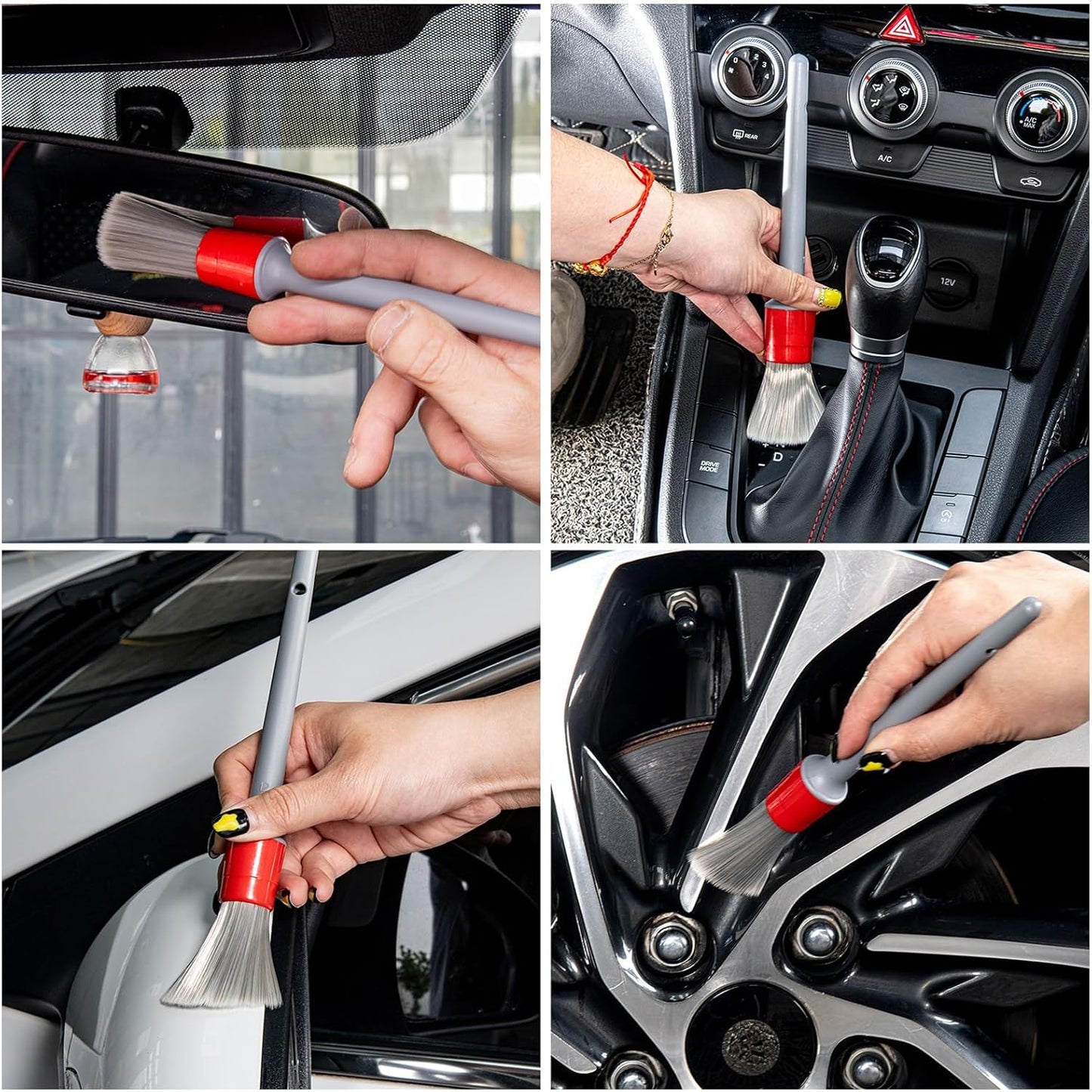 Detailing Brush Set -5 Different Sizes Premium Natural Boar Hair Mixed Fiber Plastic Handle Automotive Detail Brushes for Cleaning Wheels, Engine, Interior, Air Vents, Car, Motorcy