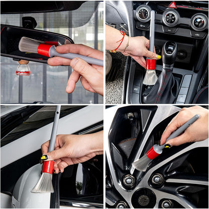 Detailing Brush Set -5 Different Sizes Premium Natural Boar Hair Mixed Fiber Plastic Handle Automotive Detail Brushes for Cleaning Wheels, Engine, Interior, Air Vents, Car, Motorcy