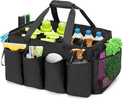 HODRANT Extra-Large Cleaning Caddy, Organizer with Handles for Cleaning Tools & Products Storage, Large Capacity Tote Bag for Car, Home & Housekeeping Work, Gray