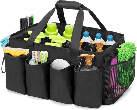 HODRANT Extra-Large Cleaning Caddy, Organizer with Handles for Cleaning Tools & Products Storage, Large Capacity Tote Bag for Car, Home & Housekeeping Work, Gray