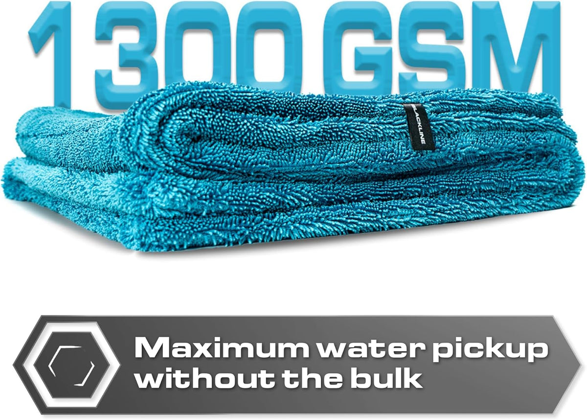 Blackline 24"x36" Twisted-Loop Car Drying Towel, 1300GSM, Streak Free, Lint Free, Reusable - Car Accessories, Microfiber Cleaning Cloth for Car, Truck, SUV - One Pass is All You Need