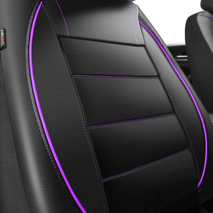 CAR PASS Universal FIT Piping Leather Two Front Seat Covers, Waterproof Faux Leather for SUV Sedan Van Truck, Airbag Compatible,Reserved Opening Holes for Headrest Covers. (Black red)