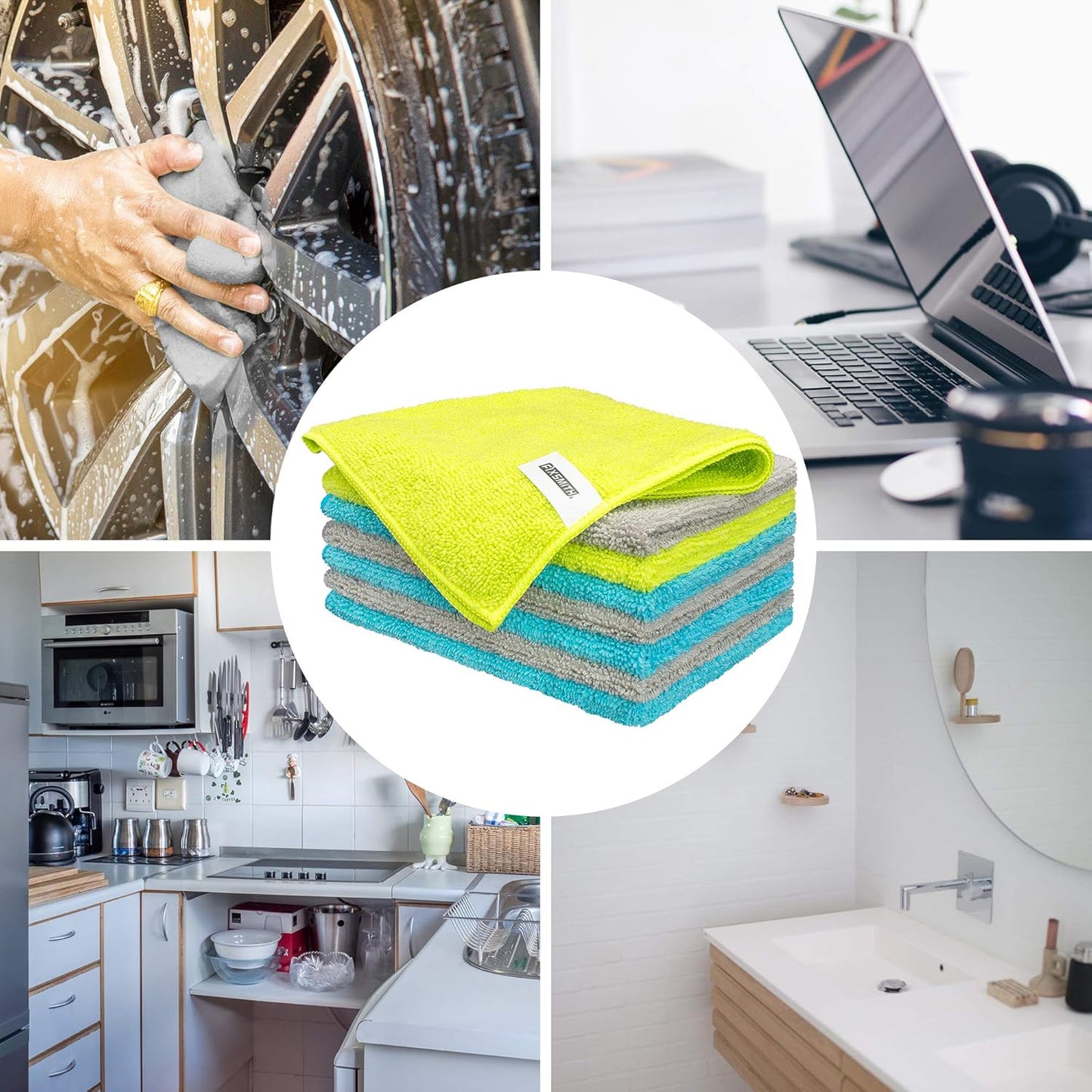 FIXSMITH Microfiber Cleaning Cloth - Pack of 50, Microfiber Towels for Cars 16 x 12 in, Highly Absorbent Cleaning Rags, Lint-Free, Streak-Free Cleaning Cloths for Car Kitchen Home Office