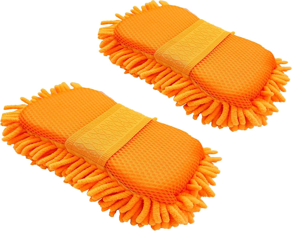 Microfiber Car Wash Sponge-Non-Scratch Wash Mitt-Two Sided Chenille Microfiber Washing Sponge-Mitt for Cars, Trucks, SUVs, Boats(2 Pack Green)