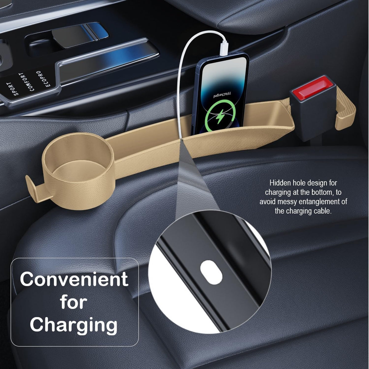 Car Seat Gap Plug with Storage Slot, Auto Gap Filler Organizer with Cup Holder, Universal Carseat Side Gap Filler Strip 2 Pack Between Front Seats & Console, Anti-Drop Pad with Seatbelt Holes, Black