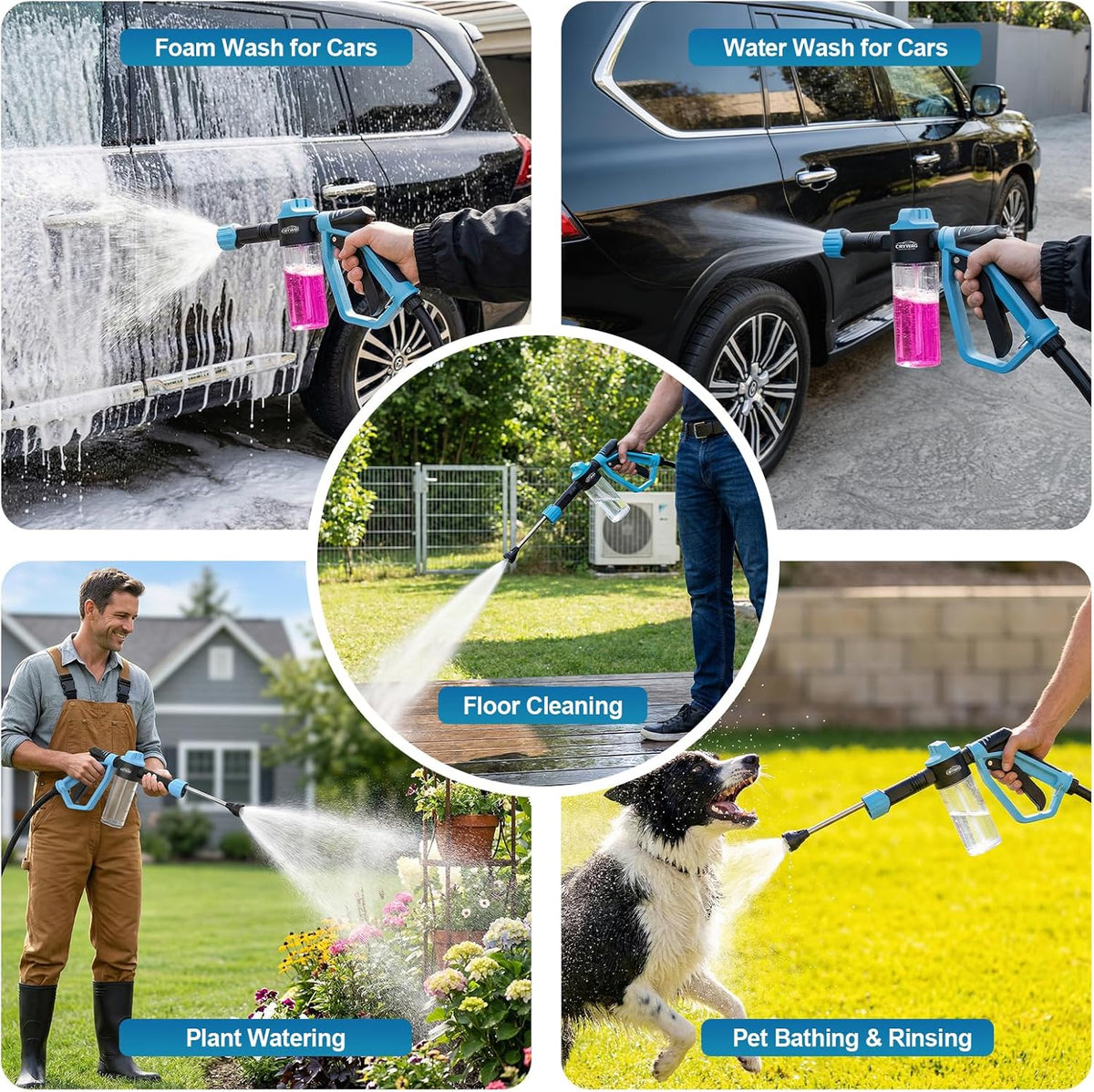 Car Wash Foam Gun for Garden Hose, Foam Cannon Car Wash Kit with Microfiber Wash Mitt, High Pressure Nozzle & 3 Spray Modes, Hose Foam Blaster for Cars, Trucks, RV, Motorcycle Cleaning - Blue