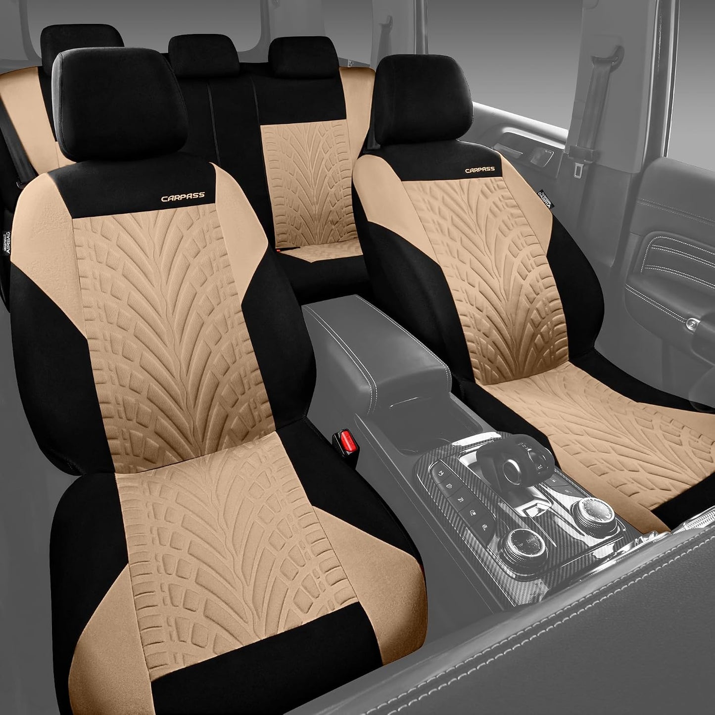 CAR PASS Car Seat Covers Full Sets, Front & Split Rear Bench for Car, 3D Tyre Embossed Automotive Interior Covers, Airbag Compatible, Quick Setup Universal Fit Seat Covers for Car, SUV(Charcoal)