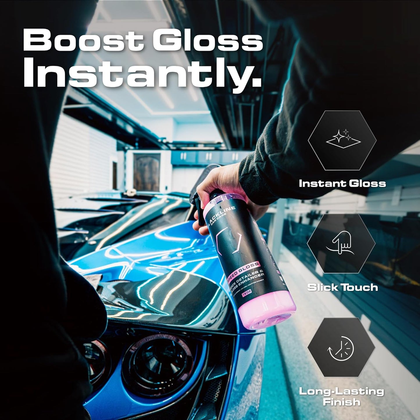 Blackline Car Care - Speed Gloss Quick Detailer Spray & Car Shine - Versatile, Fast Cleaning for a Streak-Free, Quick Detail and Glossy Finish on All Vehicle Surfaces (16 Fl Oz)