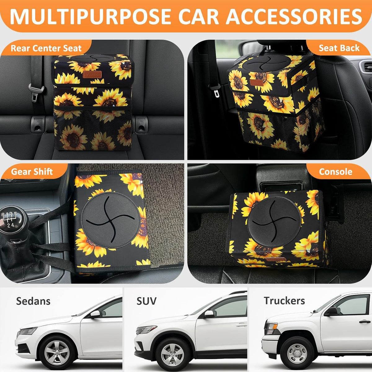 Vankor Car Trash Can Bin with Lid Hanging for Back Seat, Car Accessories for Women Men Leak Proof Automotive Garbage Cans Leakproof Vehicle Trash Can for Truck SUV Black