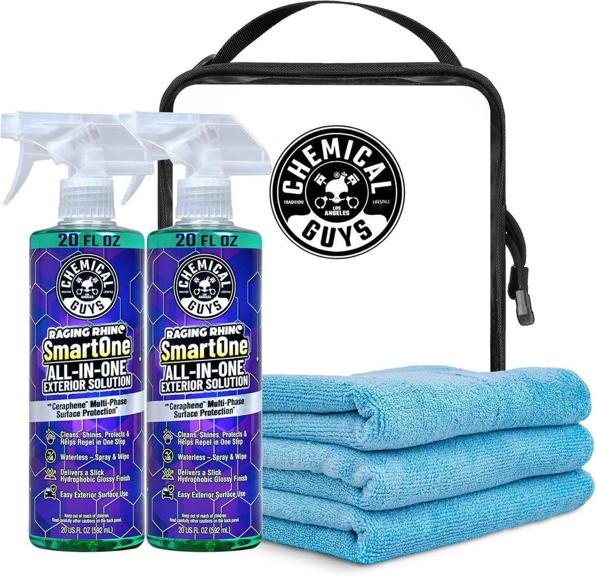 Chemical Guys Raging Rhino Waterless Car Wash And Quick Detailer Spray, No Rinse Exterior Cleaner For Paint, Glass, Wheels, Plastic, And Chrome, Spray And Wipe Shine, 20 Fl Oz