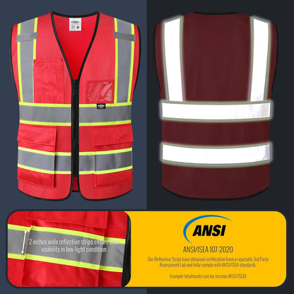 JKSafety Safety Vest for men women Hi Vis Reflective Vest with Pockets and Zipper High Visibility Meet ANSI Standard（BX320