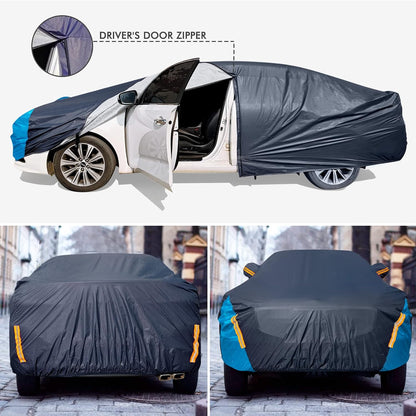 Car Cover Waterproof All Weather for Automobiles, 6 Layers Outdoor Full Exterior Cover Rain Sun UV Snowproof Protection with Zipper Cotton, Mirror Pocket for Sedan (190-195 inch)