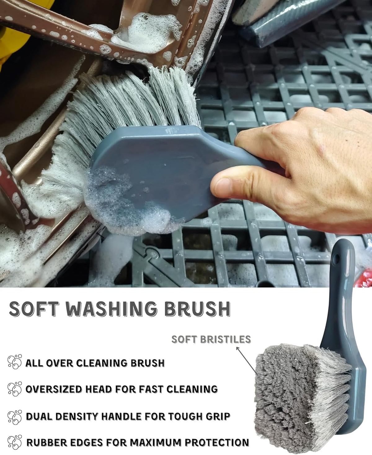 oesee 8PCS Wheel Cleaning Kit with Microfiber Brush & Rubber Grip Tire Brush, Twist Loop Drying Towel, Detailing Brush, Applicator for Car Rim and Tire Care