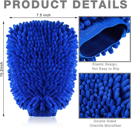 Riakrum 12 Pcs Car Wash Mitts - Chenille Microfiber Mitts Scratch Free Ultra Absorbent Wash Sponge Cloths for Cars, Trucks and Boats - Regular Size, 7.5'' x 10.2''