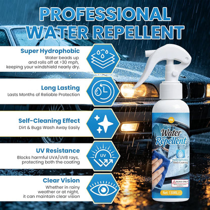 Glass Water Repellent Spray – Hydrophobic Coating for Car Windshield, Side Windows & Mirrors, Multi-Surface Waterproof Cleaner for Auto Glass & Shower Glass, 130ml