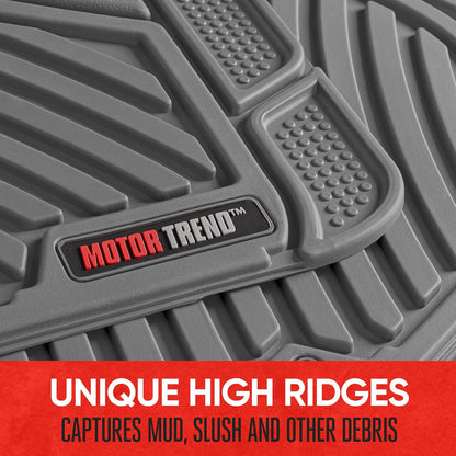 Motor Trend FlexTough Performance All Weather Rubber Car Mats with Cargo Liner - Full Set Front & Rear Floor Mats for Cars Truck SUV, Automotive Floor Mats (Black)