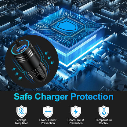 48W Super Fast Car Charger USB C Rapid Android Car Adapter with 30W Built-in Type C Fast Charging Cable for Samsung Galaxy S26 S25 S24 S23 Ultra S22 S21 S20 FE A16 A15 A14 A54 A53 A23 A13 Z Flip 7 6