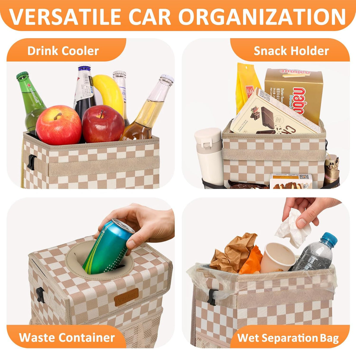 Vankor Car Trash Can Bin with Lid Hanging for Back Seat, Car Accessories for Women Men Leak Proof Automotive Garbage Cans Leakproof Vehicle Trash Can for Truck SUV Black