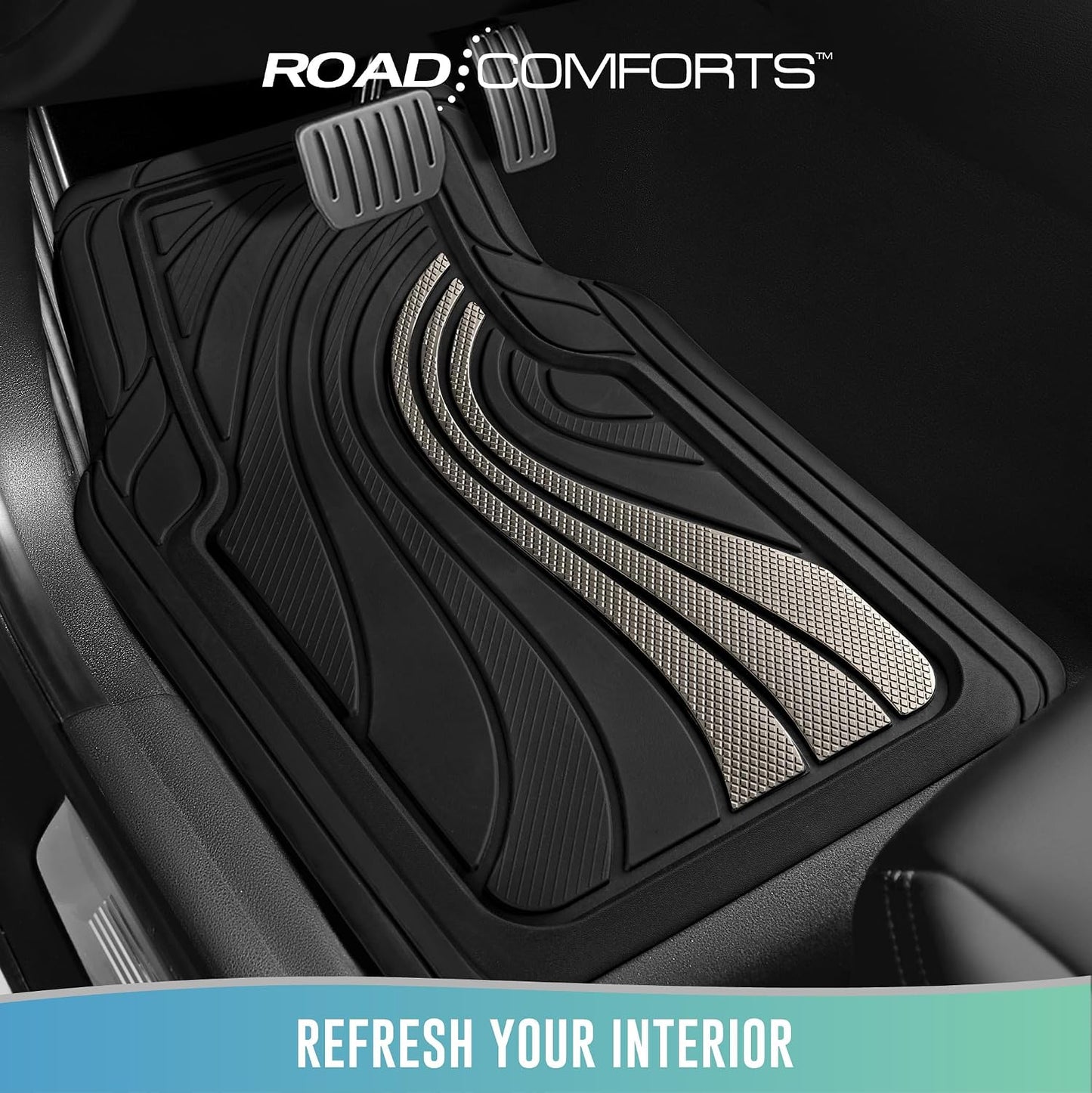 Road Comforts Car Floor Mats Full Set – Front & Rear Car Floor Mats with Aluminum Design, Anti-Slip Backing, All-Weather Protection, Trim-to-Fit Car Mats for Most Sedans, SUVs & Vans -All Pink