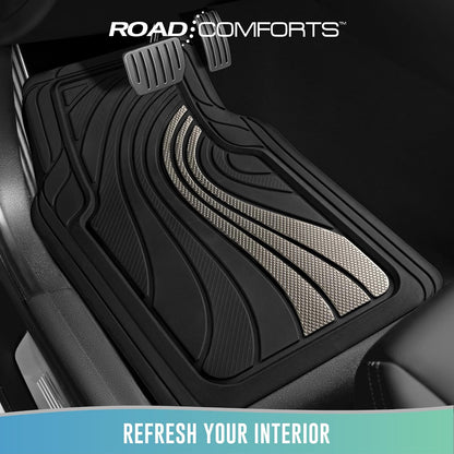 Road Comforts Car Floor Mats Full Set – Front & Rear Car Floor Mats with Aluminum Design, Anti-Slip Backing, All-Weather Protection, Trim-to-Fit Car Mats for Most Sedans, SUVs & Vans -All Pink