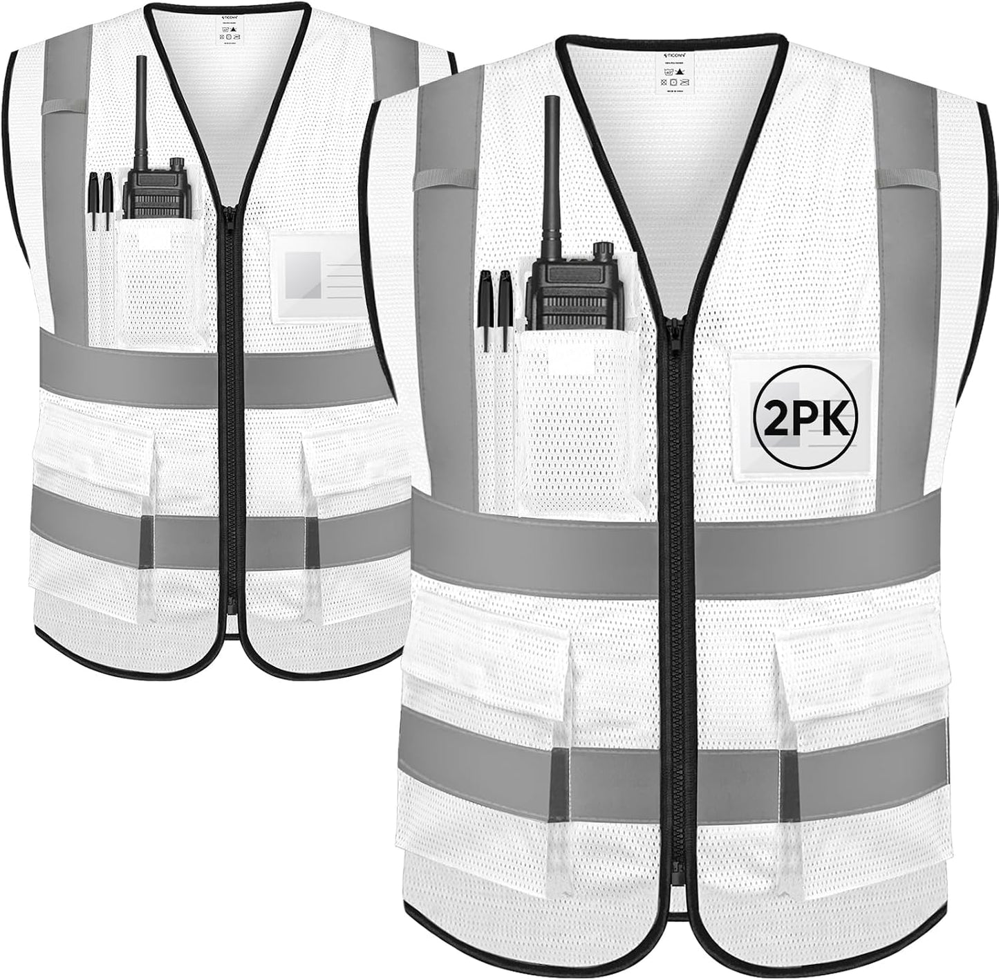 TICONN Reflective Safety Vest High Visibility Class II Mesh Vest for Women & Men Meets ANSI Standards