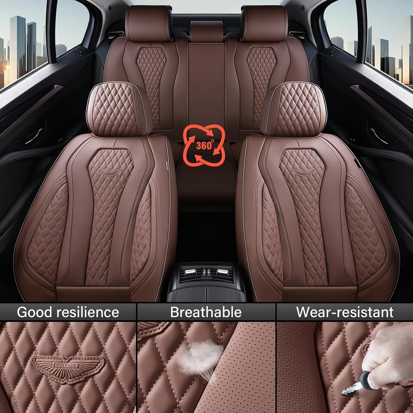 Coverado Seat Covers, Car Seat Covers Full Set, Black Car Seat Cover, Car Seat Covers Front Seats Back Seat Cover, Waterproof Car Seat Cushion, Leather Seat Covers Seat Protector Fit for Most Cars