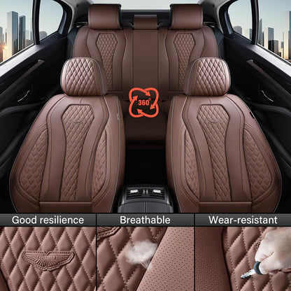Coverado Seat Covers, Car Seat Covers Full Set, Black Car Seat Cover, Car Seat Covers Front Seats Back Seat Cover, Waterproof Car Seat Cushion, Leather Seat Covers Seat Protector Fit for Most Cars