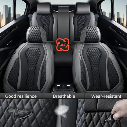 Coverado Seat Covers, Car Seat Covers Full Set, Black Car Seat Cover, Car Seat Covers Front Seats Back Seat Cover, Waterproof Car Seat Cushion, Leather Seat Covers Seat Protector Fit for Most Cars
