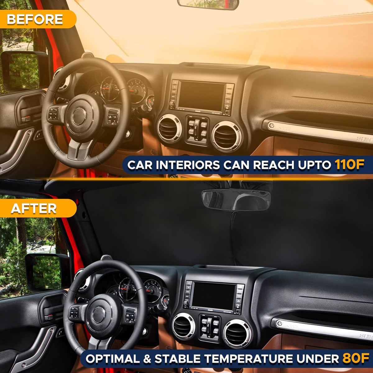 EcoNour Car Windshield Sun Shade | 2025 Upgraded Innovative No-Light-Pass Technology for Maximum Coverage | Foldable Sun Shade Keeps Your Vehicle Cool | Must-Have Car Accessories | Small (59" x 29") - Colors N