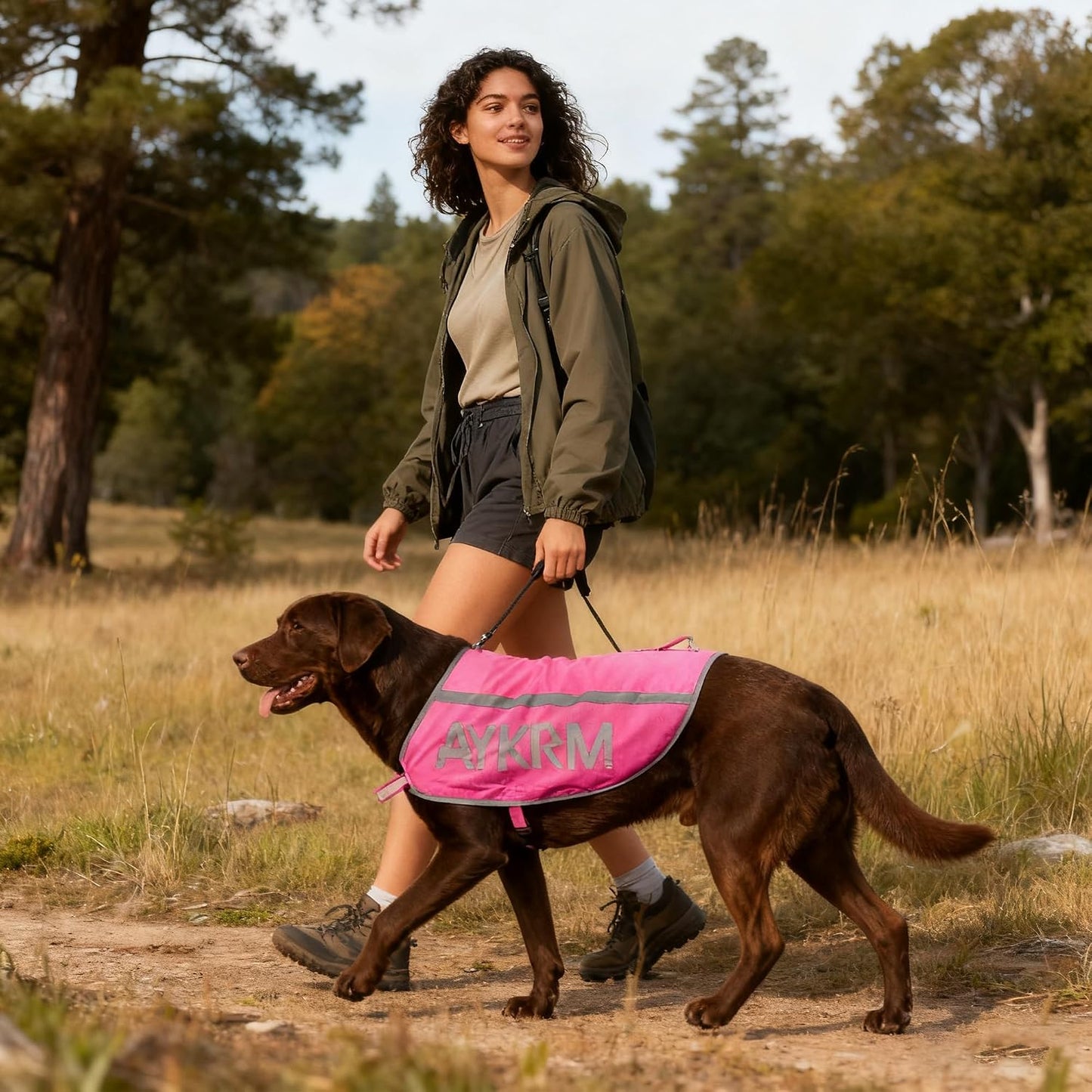 Pink Reflective Dog Vest for Large Breeds,High Visibility Dog Safety Vest Harness with Removable Bell Keep Safe from Hunting, Training & Cars Accidents