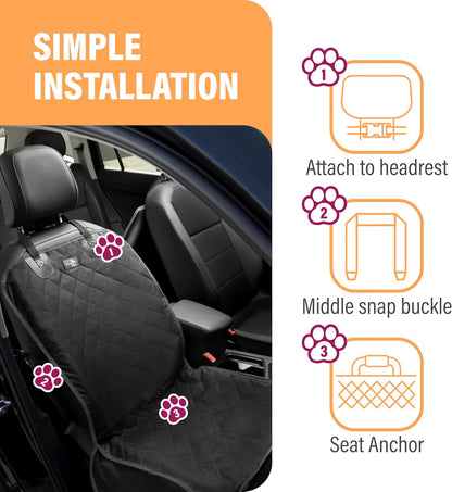 Active Pets Dog Car Seat Cover, Waterproof Front Seat Protector for SUV Truck Sedan, Pet Safety Travel Comfort System with Universal Fit, Black
