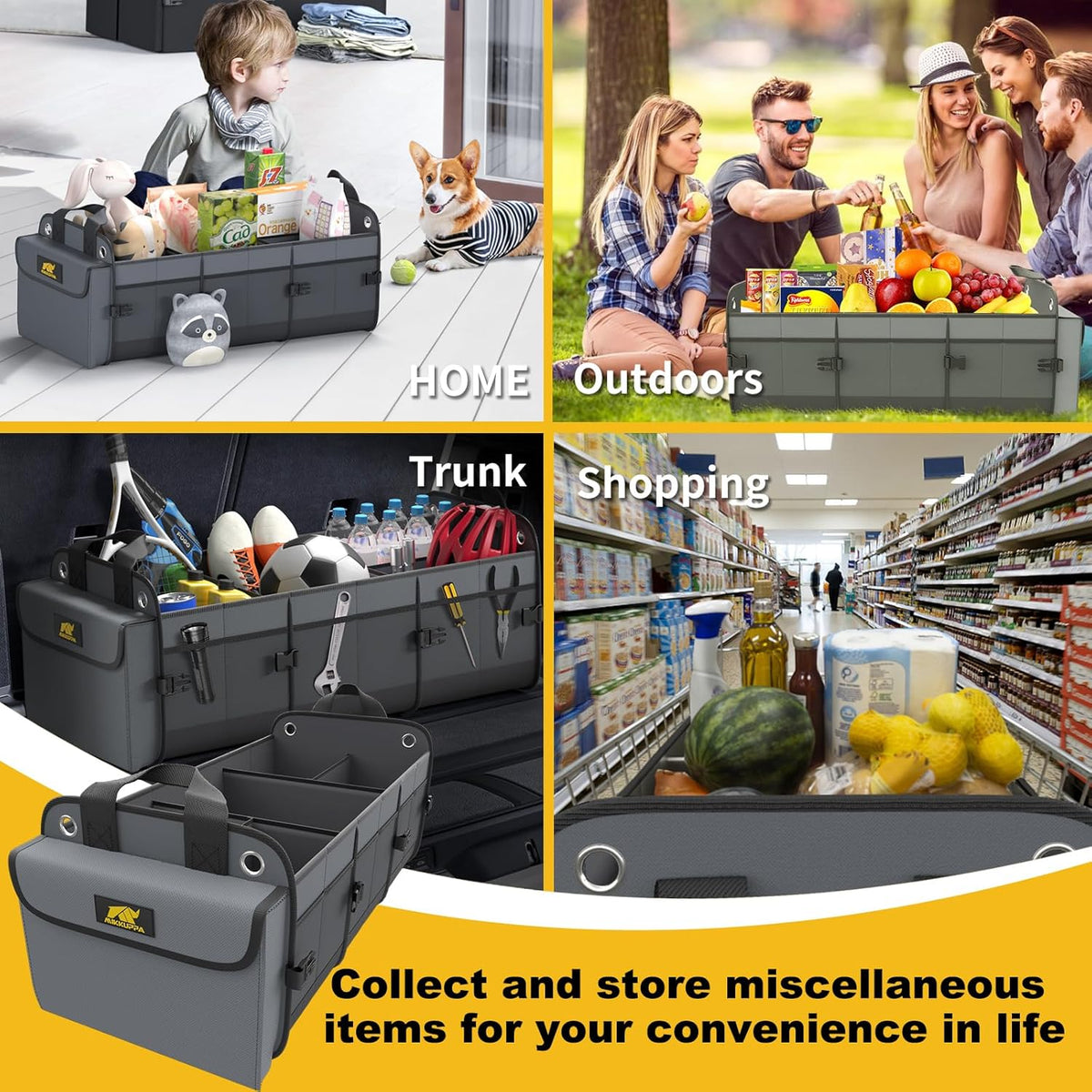 MIKKUPPA Car Trunk Organizer with Cooler - 100L Large Car Organizer, 1680D Oxford Collapsible Suv Trunk Storage with 2 Adjustable Straps for Auto, Truck, Suv (Gray)