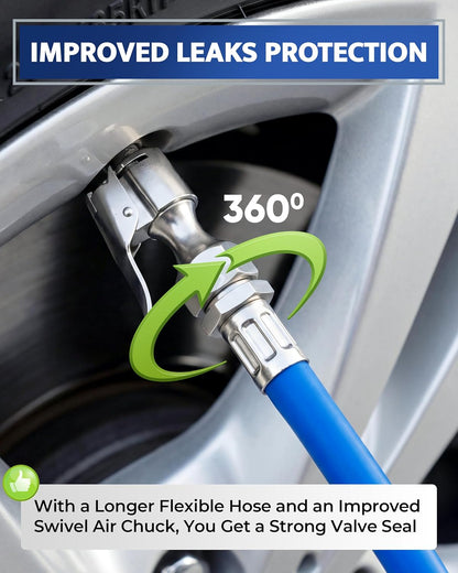 GERCHWAY Tire Inflator with Pressure Gauge and Longer Hose - Most Accurate, Heavy Duty Air Chuck with Gauge for Air Compressor Tire Inflator Attachment - 100PSI