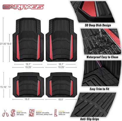 CAR PASS Heavy Duty Rubber Car Floor Mats, Deep Waterproof Car Floor Mats All Weather, Aluminum Film Floor Mats for Cars Non-Slip Universal Trim to Fit for SUVs Trucks Sedans Vans, Black Grey Metallic