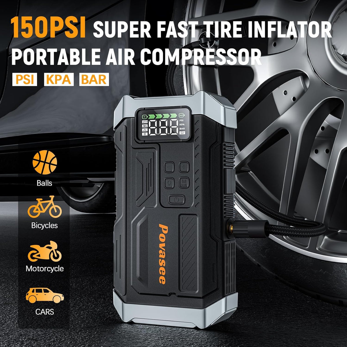 Povasee Jump Starter 5000A Car Jumper Starter, Model A30 12V Jump Box for Car Battery up to 10L Gas or 8L Diesel Engine Battery Jumper Starter Portable with Power Bank/Dual Output/LED Light