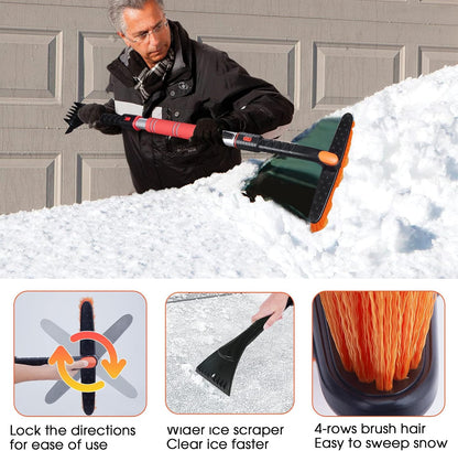 62.4" Snow Brush - Ice Scrapers for Car Windshield, 360°Pivoting Brush Head, Comfortable Foam Grip, Extendable Snow Removal Car Brush for Trucks SUVs, Essential Winter Tool