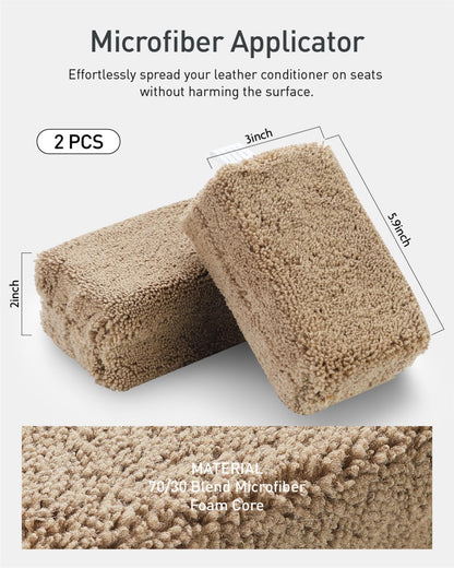 Fantasticlean 9PCS Car Interior Detailing Set, Microfiber Cloth & Applicator, Single-Head Detailing Brushes, Natural Bristles, Scratch-Free & Ultra-Soft for Seats Leather Care or Cleaning